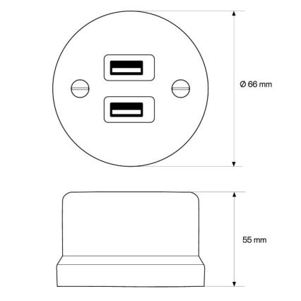 Elhard - Tomada retro em cerâmica 2x USB-A, preta