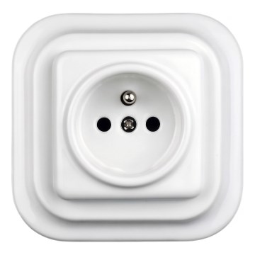 Elhard - Tomada retro em cerâmica para uso doméstico com moldura 230V branca