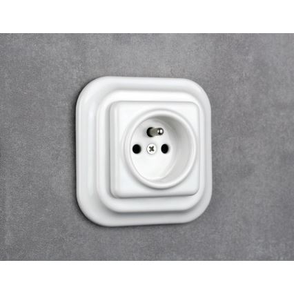 Elhard - Tomada retro em cerâmica para uso doméstico com moldura 230V branca