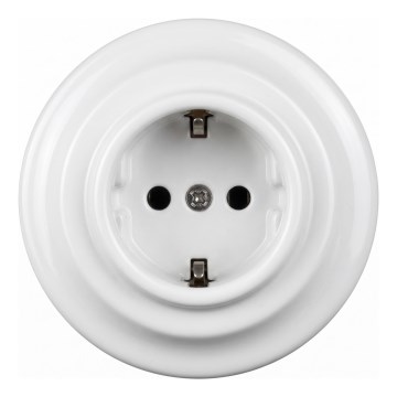 Elhard - Tomada retro em cerâmica para uso doméstico com moldura SCHUKO 230V branca