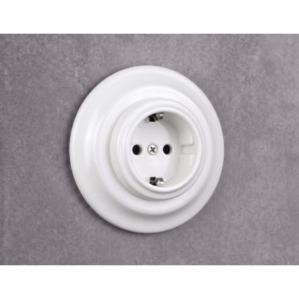 Elhard - Tomada retro em cerâmica para uso doméstico com moldura SCHUKO 230V branca