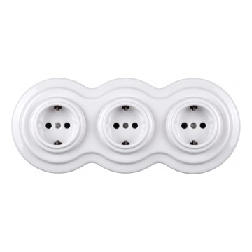 Elhard - Tomada tripla em cerâmica de estilo retro para uso doméstico com moldura SCHUKO 230V branca