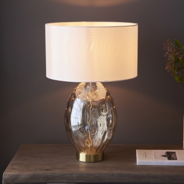 Endon 101150 - Candeeiro de mesa regulável ERIN 1xE27/10W/230V branco/latão/bege fumado