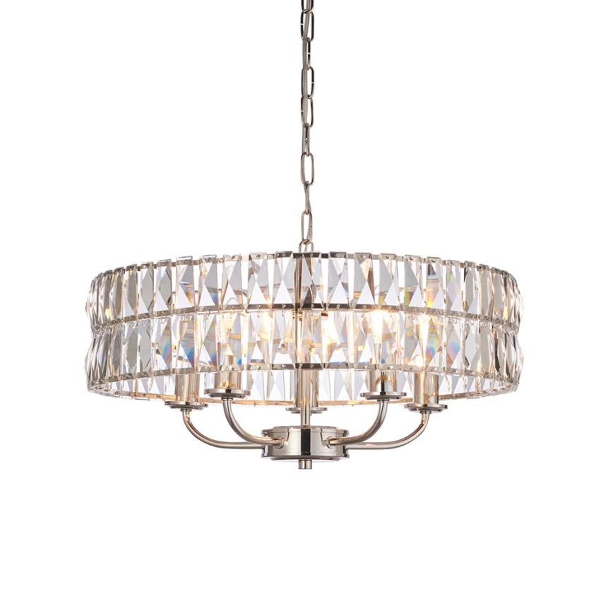 Endon 104467 - Candeeiro suspenso CLIFTON 5xE14/6W/230V cromado brilhante/transparente diâmetro 50,5 cm