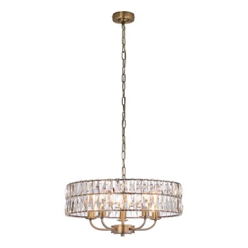 Endon 106244 - Lustre suspenso por corrente CLIFTON 5xE14/6W/230V latão/vidro transparente
