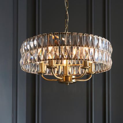Endon 106244 - Lustre suspenso por corrente CLIFTON 5xE14/6W/230V latão/vidro transparente