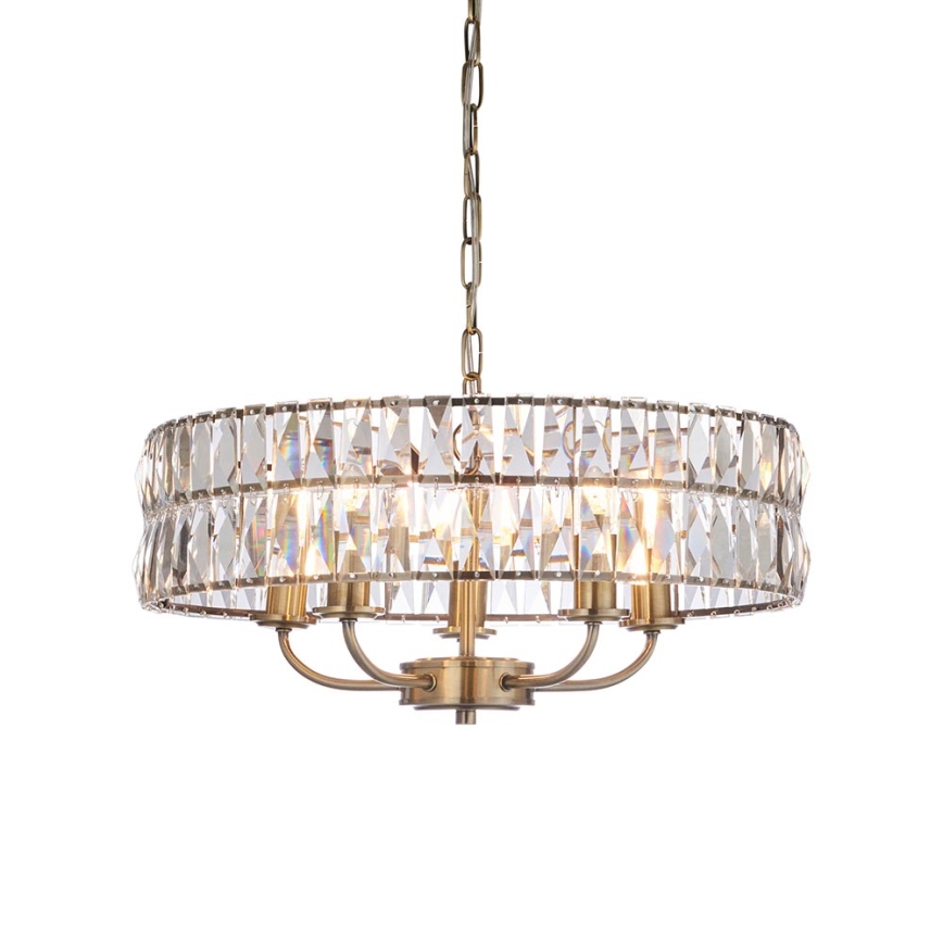 Endon 106244 - Lustre suspenso por corrente CLIFTON 5xE14/6W/230V latão/vidro transparente
