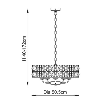 Endon 106244 - Lustre suspenso por corrente CLIFTON 5xE14/6W/230V latão/vidro transparente
