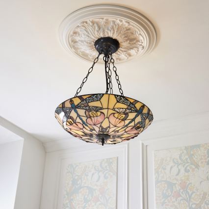 Endon 111869 - Lustre Tiffany ASHTON com corrente 3xE27/10W/230V Ø 45 cm