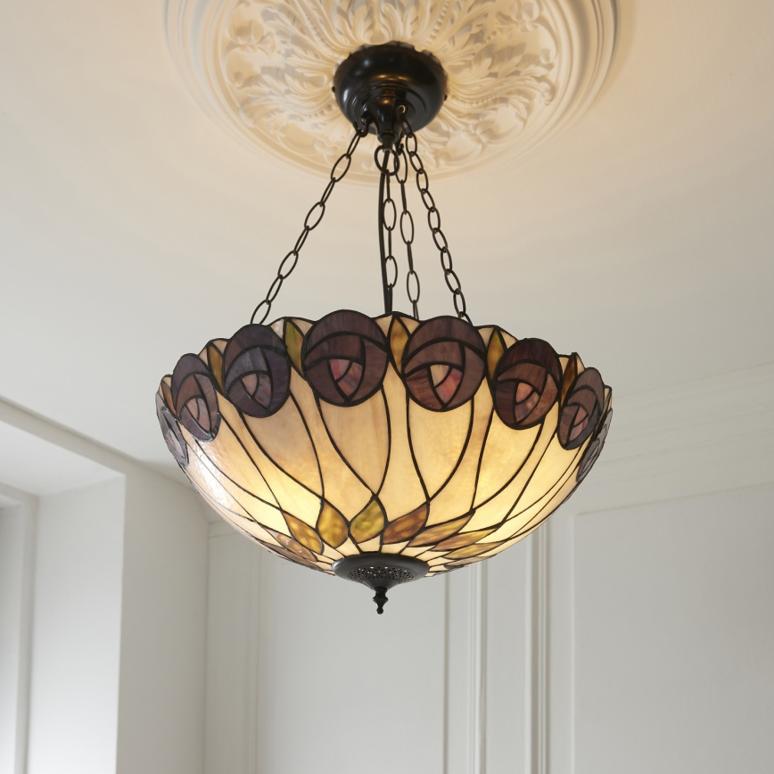 Endon 111872 - Lustre suspenso com corrente Tiffany HUTCHINSON 3xE27/60W/230V Ø 50 cm