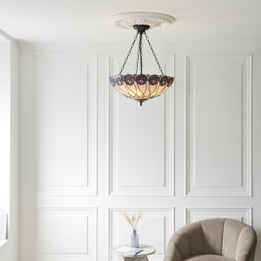 Endon 111872 - Lustre suspenso com corrente Tiffany HUTCHINSON 3xE27/60W/230V Ø 50 cm