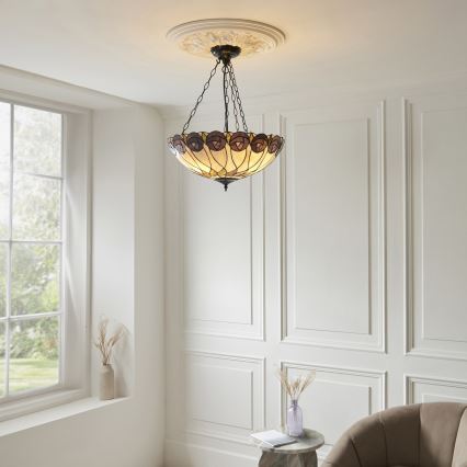 Endon 111872 - Lustre suspenso com corrente Tiffany HUTCHINSON 3xE27/60W/230V Ø 50 cm