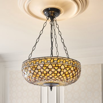 Endon 111882 - Lustre com corrente Tiffany MILLE FEUX 3xE27/10W/230V, diâmetro 45 cm