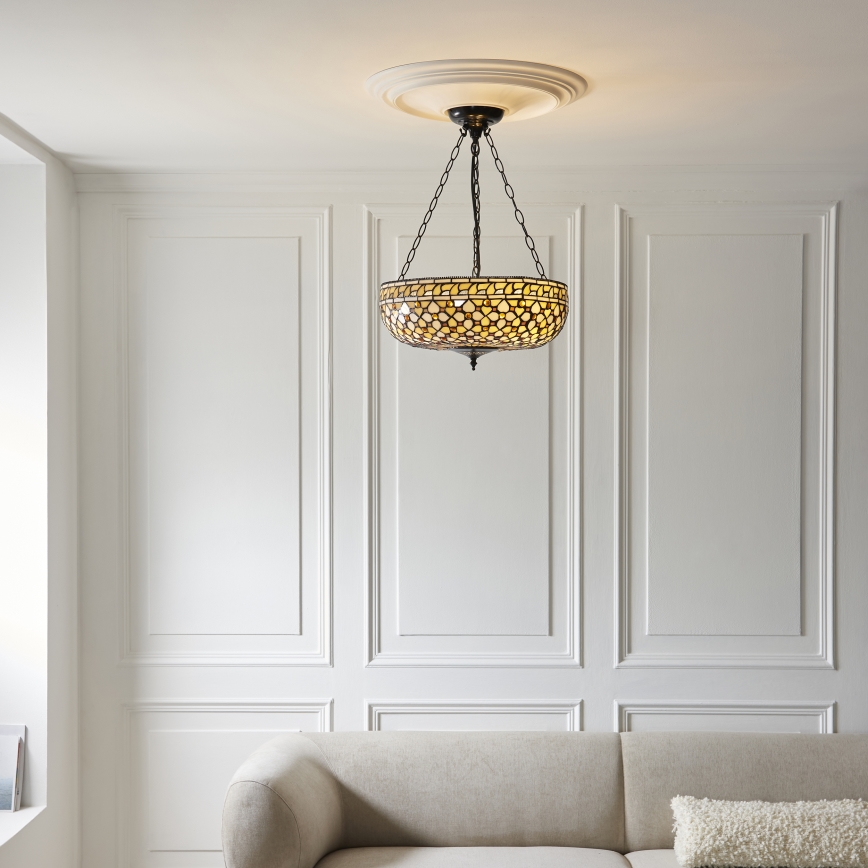 Endon 111882 - Lustre com corrente Tiffany MILLE FEUX 3xE27/10W/230V, diâmetro 45 cm