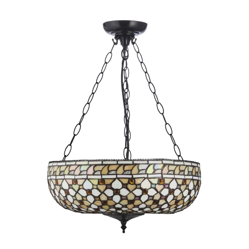 Endon 111882 - Lustre com corrente Tiffany MILLE FEUX 3xE27/10W/230V, diâmetro 45 cm