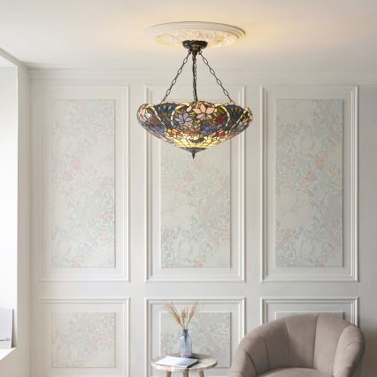 Endon 111887 - Lustre suspenso em corrente Tiffany SULLIVAN 3xE27/10W/230V Ø 57 cm