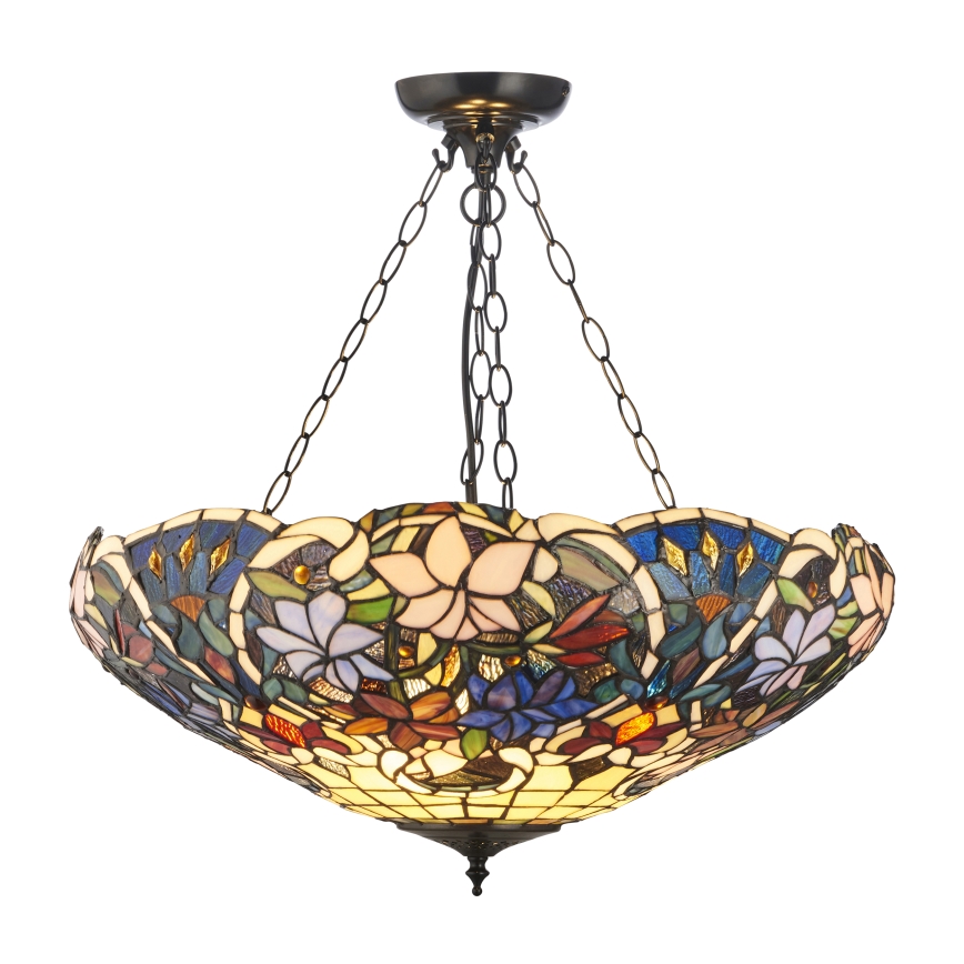 Endon 111887 - Lustre suspenso em corrente Tiffany SULLIVAN 3xE27/10W/230V Ø 57 cm