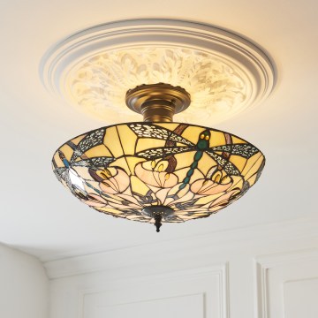 Endon 111892 - Lustre de tecto Tiffany ASHTON, montagem à superfície, 3xE27/10W/230V, Ø 45 cm