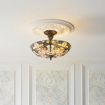 Endon 111892 - Lustre de tecto Tiffany ASHTON, montagem à superfície, 3xE27/10W/230V, Ø 45 cm