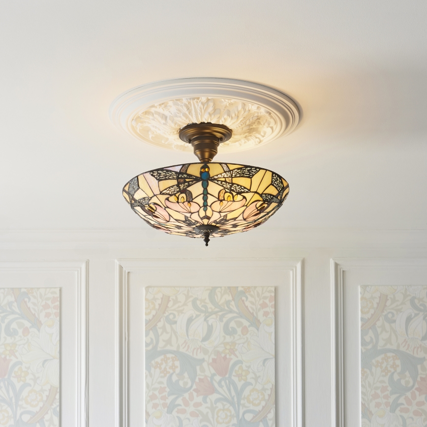 Endon 111892 - Lustre de tecto Tiffany ASHTON, montagem à superfície, 3xE27/10W/230V, Ø 45 cm