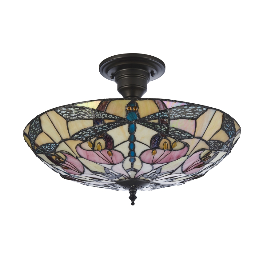 Endon 111892 - Lustre de tecto Tiffany ASHTON, montagem à superfície, 3xE27/10W/230V, Ø 45 cm