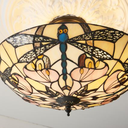 Endon 111892 - Lustre de tecto Tiffany ASHTON, montagem à superfície, 3xE27/10W/230V, Ø 45 cm