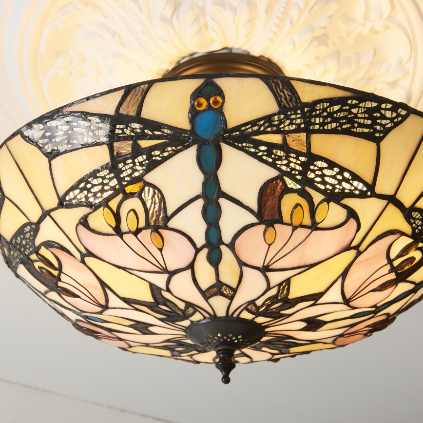 Endon 111892 - Lustre de tecto Tiffany ASHTON, montagem à superfície, 3xE27/10W/230V, Ø 45 cm