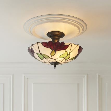 Endon 111896 - Candeeiro de teto Tiffany BOTANICA, de montagem em superfície, 3xE27/10W/230V, Ø 45 cm