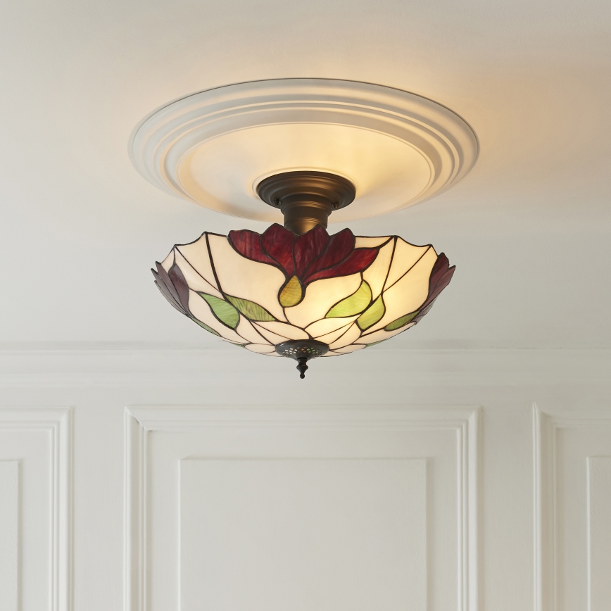 Endon 111896 - Candeeiro de teto Tiffany BOTANICA, de montagem em superfície, 3xE27/10W/230V, Ø 45 cm