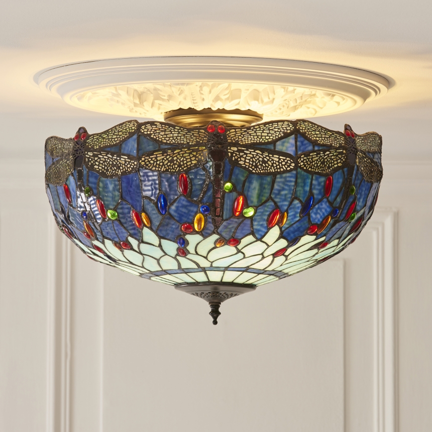 Endon 111899 - Candeeiro de tecto Tiffany DRAGONFLY 3xE27/10W/230V Ø 50 cm
