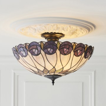 Endon 111906 - Lustre de teto Tiffany HUTCHINSON, de montagem em superfície, 3xE27/10W/230V, Ø 50 cm