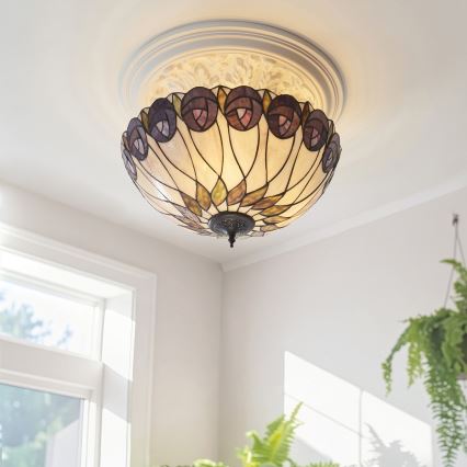 Endon 111906 - Lustre de teto Tiffany HUTCHINSON, de montagem em superfície, 3xE27/10W/230V, Ø 50 cm
