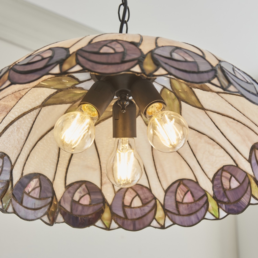 Endon 111985 - Lustre com corrente Tiffany HUTCHINSON 3x E27/10W/230V, Ø 50 cm