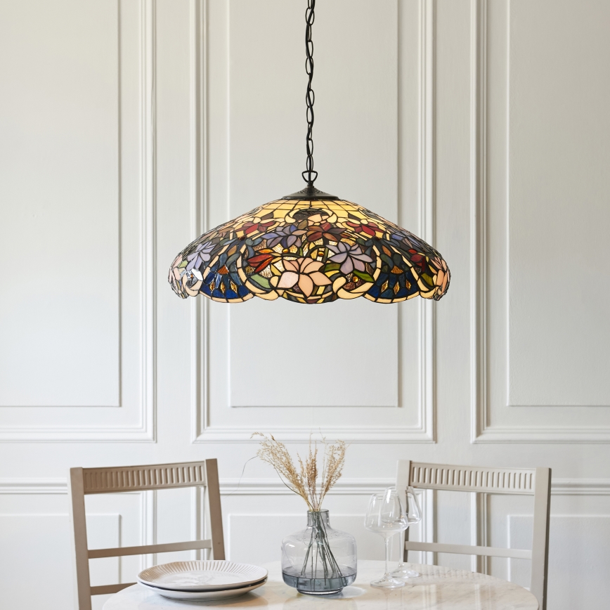 Endon 112193 - Lustre suspenso com corrente Tiffany SULLIVAN 3xE27/60W/230V Ø 57 cm