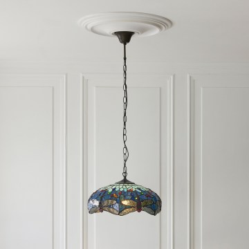 Endon 112195 - Lustre suspenso com corrente Tiffany DRAGONFLY 1xE27/60W/230V Ø 41 cm