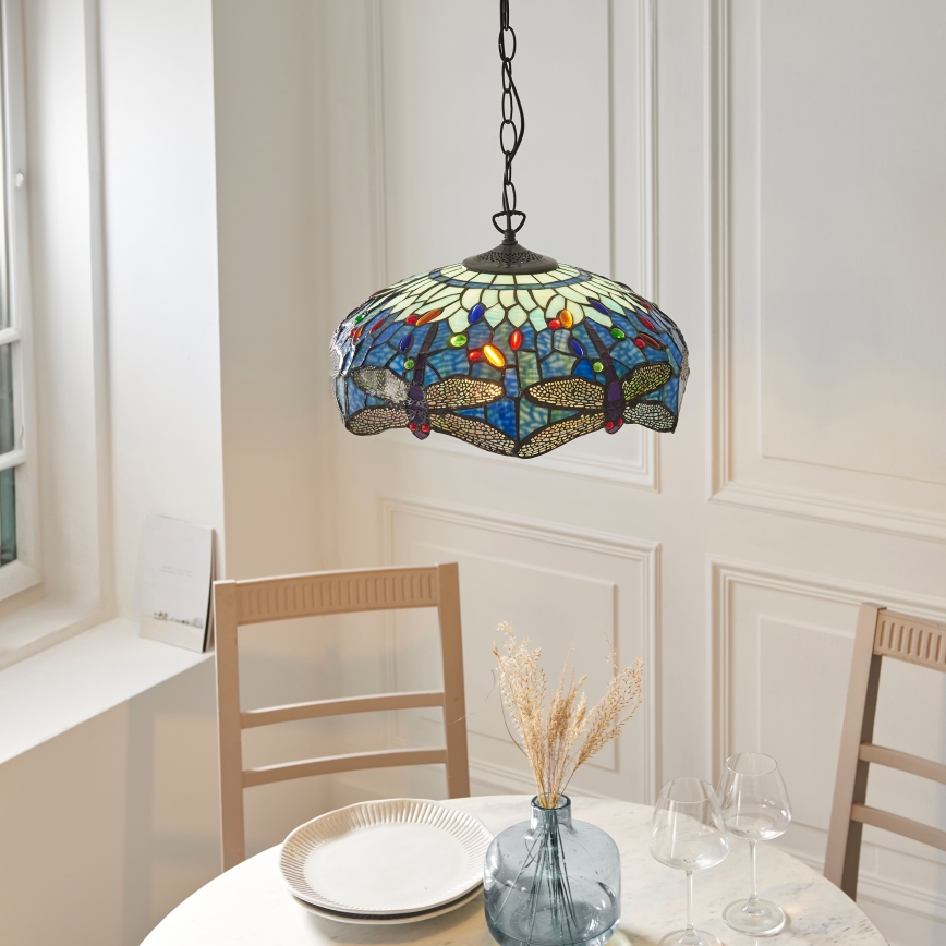 Endon 112195 - Lustre suspenso com corrente Tiffany DRAGONFLY 1xE27/60W/230V Ø 41 cm