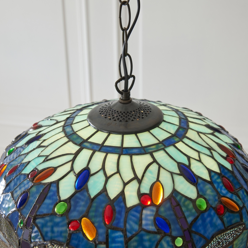 Endon 112195 - Lustre suspenso com corrente Tiffany DRAGONFLY 1xE27/60W/230V Ø 41 cm