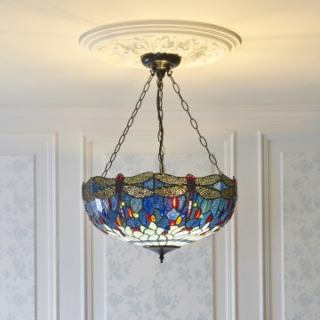 Endon 112250 - Lustre Tiffany DRAGONFLY com corrente, 3xE27/60W/230V, Ø 50 cm