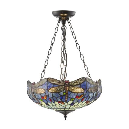 Endon 112250 - Lustre Tiffany DRAGONFLY com corrente, 3xE27/60W/230V, Ø 50 cm