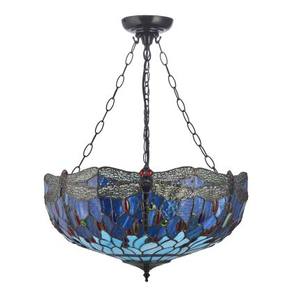 Endon 112250 - Lustre Tiffany DRAGONFLY com corrente, 3xE27/60W/230V, Ø 50 cm