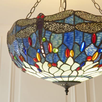 Endon 112250 - Lustre Tiffany DRAGONFLY com corrente, 3xE27/60W/230V, Ø 50 cm
