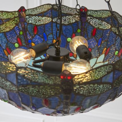 Endon 112250 - Lustre Tiffany DRAGONFLY com corrente, 3xE27/60W/230V, Ø 50 cm