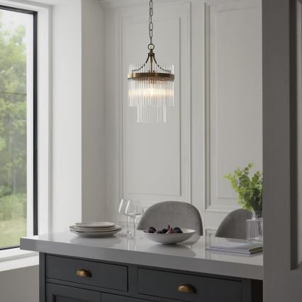 Endon 112572 - Lustre suspenso em corrente MARIETTA 1xE27/10W/230V latão/vidro transparente