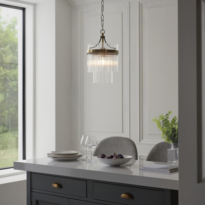 Endon 112572 - Lustre suspenso em corrente MARIETTA 1xE27/10W/230V latão/vidro transparente