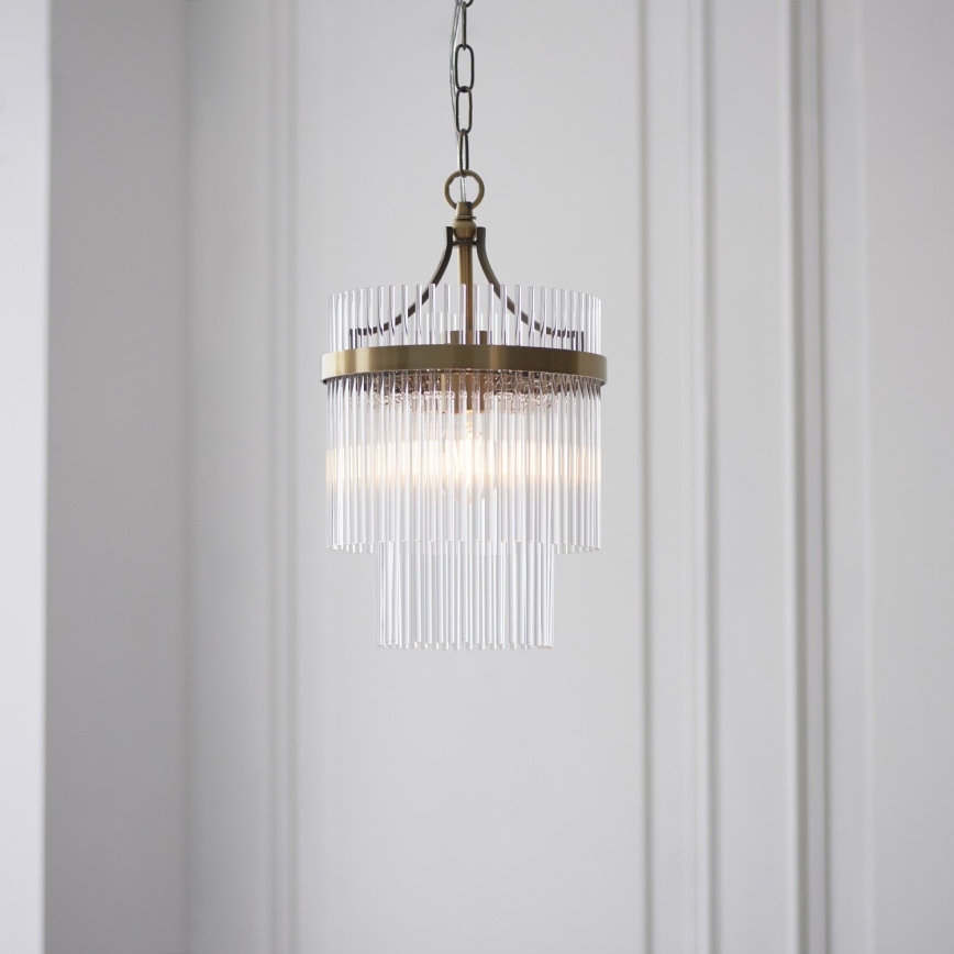 Endon 112572 - Lustre suspenso em corrente MARIETTA 1xE27/10W/230V latão/vidro transparente