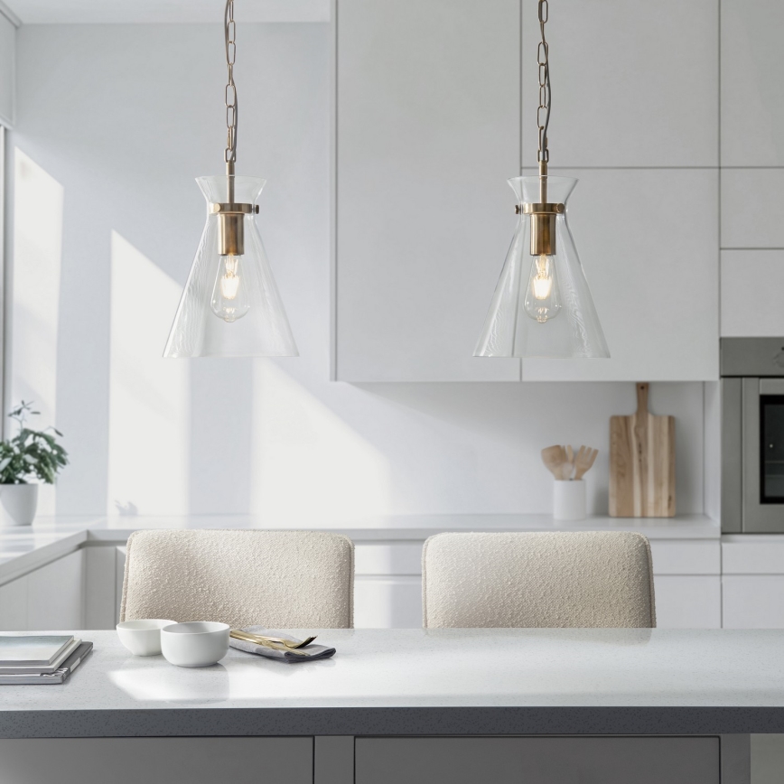 Endon 112859 - Lustre HARLOW com corrente 1xE27/10W/230V, latão
