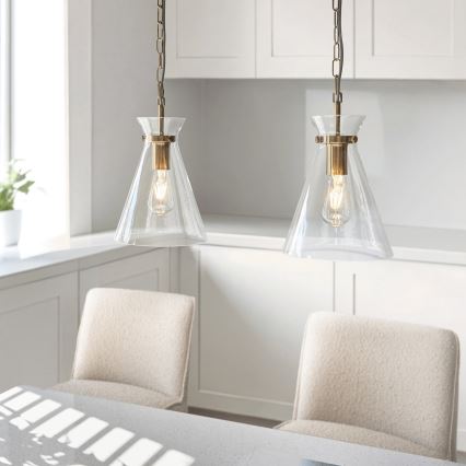 Endon 112859 - Lustre HARLOW com corrente 1xE27/10W/230V, latão