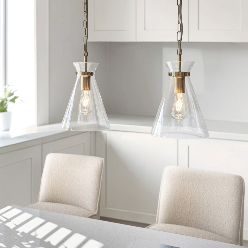 Endon 112859 - Lustre HARLOW com corrente 1xE27/10W/230V, latão