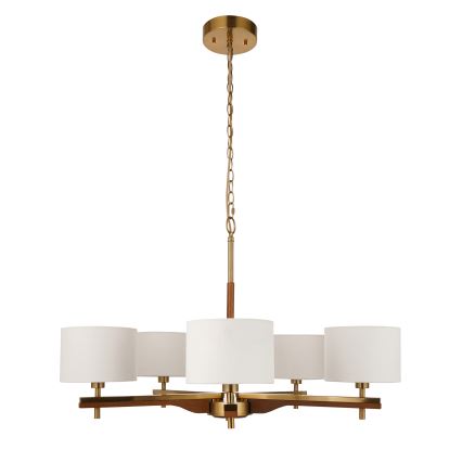 Endon 116994 - Lustre com corrente HEATHCLIFF 5xE14/7W/230V latão/freixo