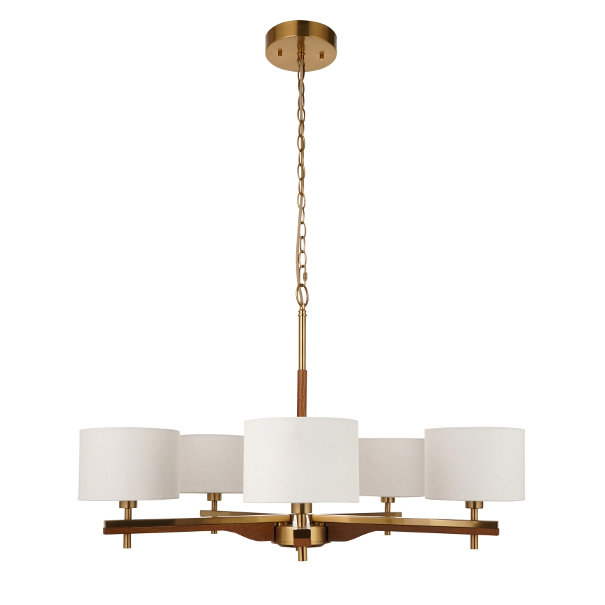 Endon 116994 - Lustre com corrente HEATHCLIFF 5xE14/7W/230V latão/freixo